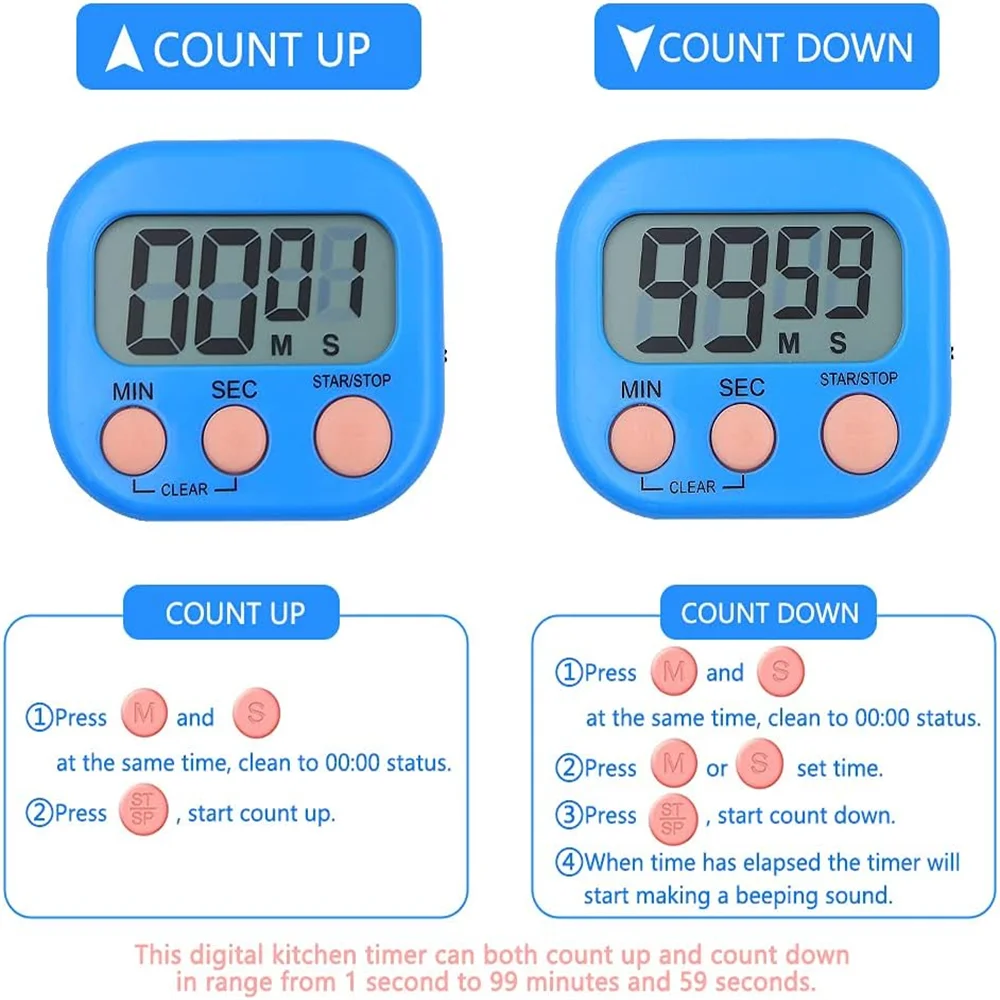 Multi-Function Electronic Timer, Big LCD Display The Loud/Silent Switch Countdown Timer, In Break Time, Cooking, Gym, Meeting
