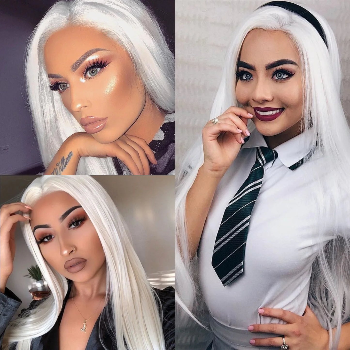 White Wig Straight Synthetic Lace Front Wig Glueless Wigs Ready to Wear Long White Wig Cosplay Snow White Colored Wigs for Women