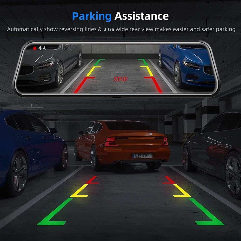 10 Inch 4K 2160P Car DVR Carplay Android Auto 5G WIFI GPS Dash Cam BT FM Dashcam Camera Stream RearView Mirror Drive Recorder