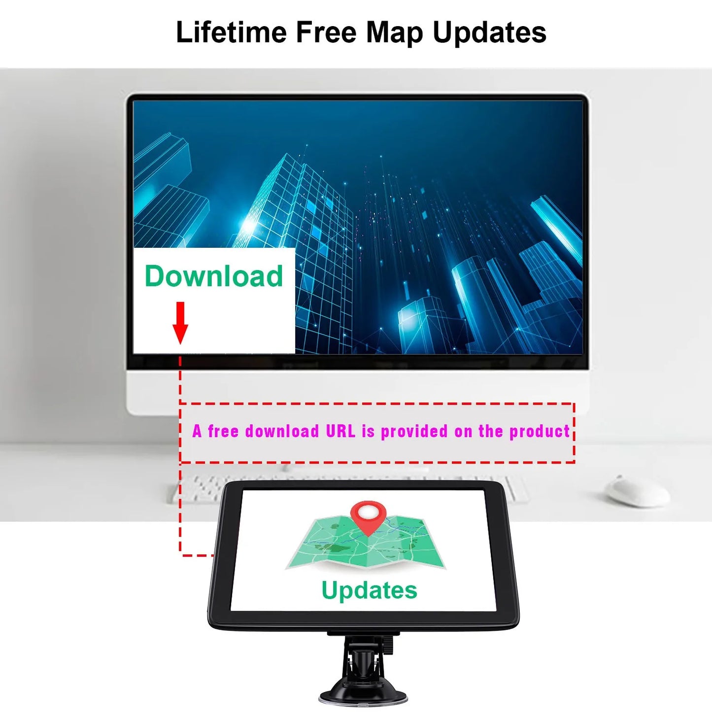 EOENKK 7 Inch Car Truck GPS Navigation Global Maps Europe North America Sat Nav Accessories 8GB Lifetime Free Updates