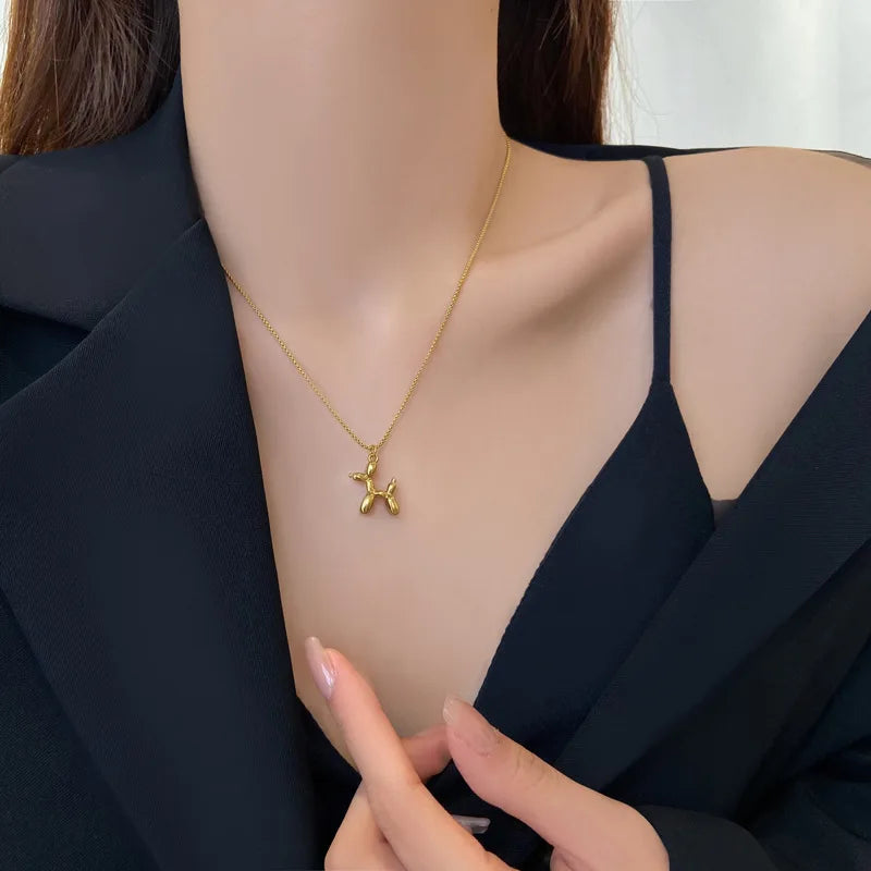 Silver Color Cute Animal Balloon Dog Necklaces Creative Pendant Clavicle Chain Necklace Ladies Girl Jewelry Dropshipping