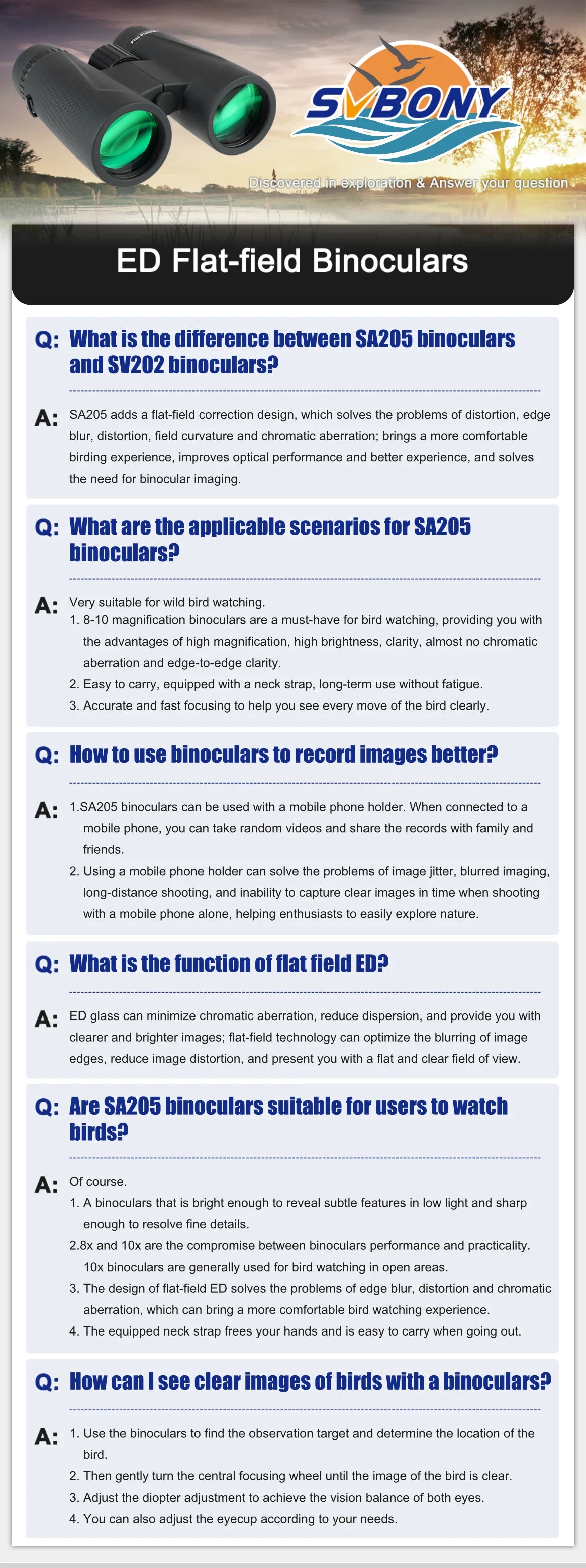 Svbony SA205 Binoculars ED Flat-field 8X42/10X42 Professional IP67 Waterproof BAK4 Twist-up Eyecups for Travelling Bird Watching