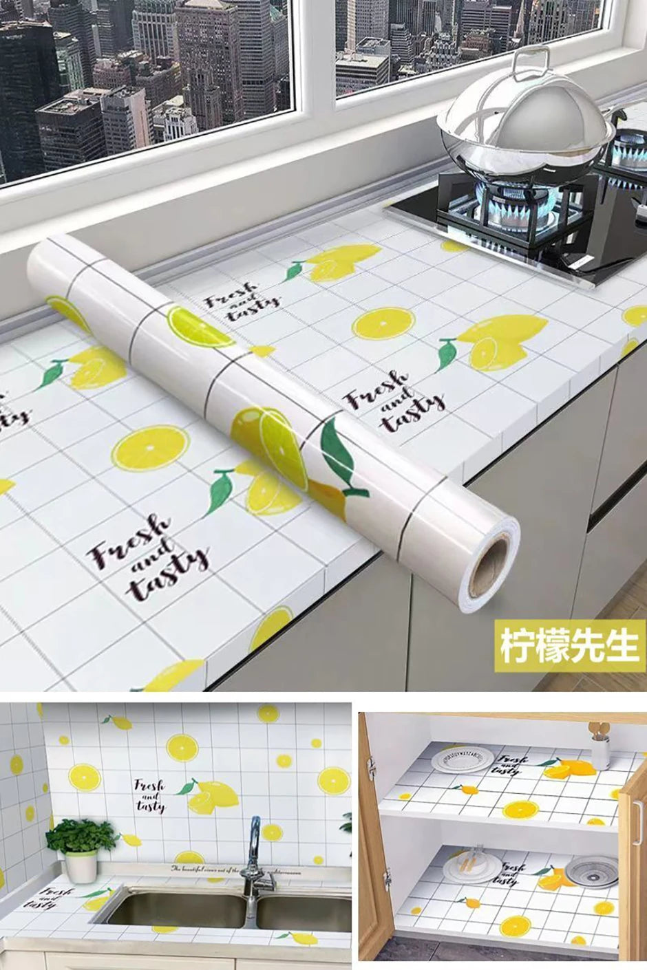 Kitchen Oil Resistant Stickers Waterproof Self-adhesive Wallpaper Stove Countertop Protective Pad Cabinet Countertop Marble Film