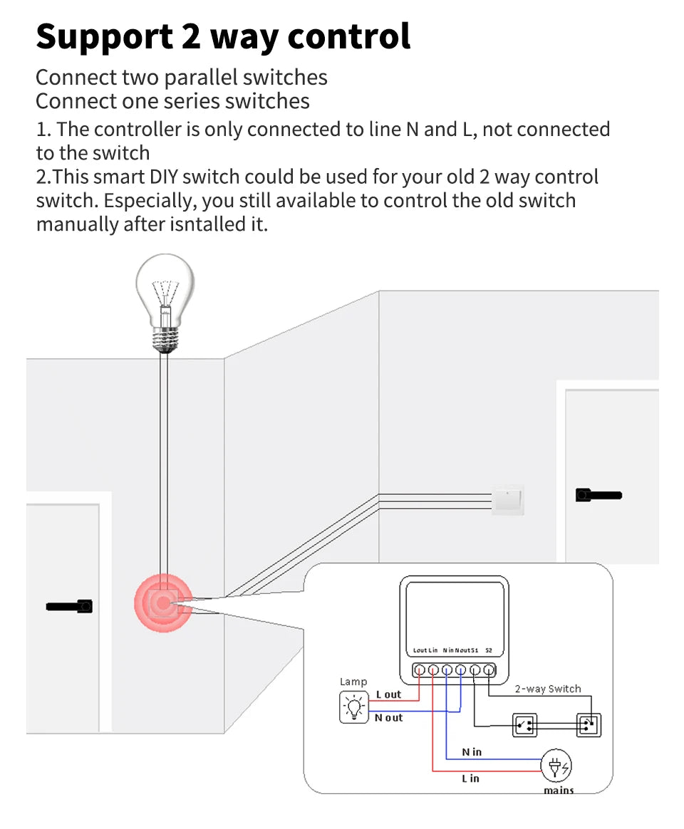 QNCX Tuya WiFi Smart Switch 16A Support 2-Way DIY Switches Timer Module Support Alexa Google Home Alice Voice Control Smart Life