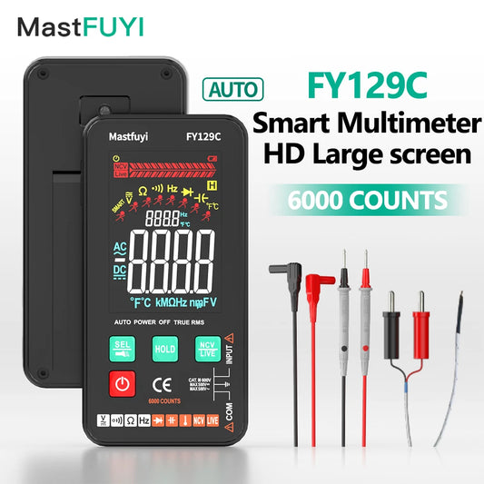 MASTFUYI Smart Digital Multimeter NCV Temperature Capacitance Tester 5999 Counts True RMS Auto Range DC/AC Voltage Meter