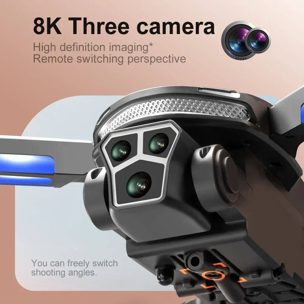 New V888 Brushless Drone 8K Professional HD Triple Camera Obstacle Avoidance No GPS Optical Flow Positioning RC Quadcopter Toys