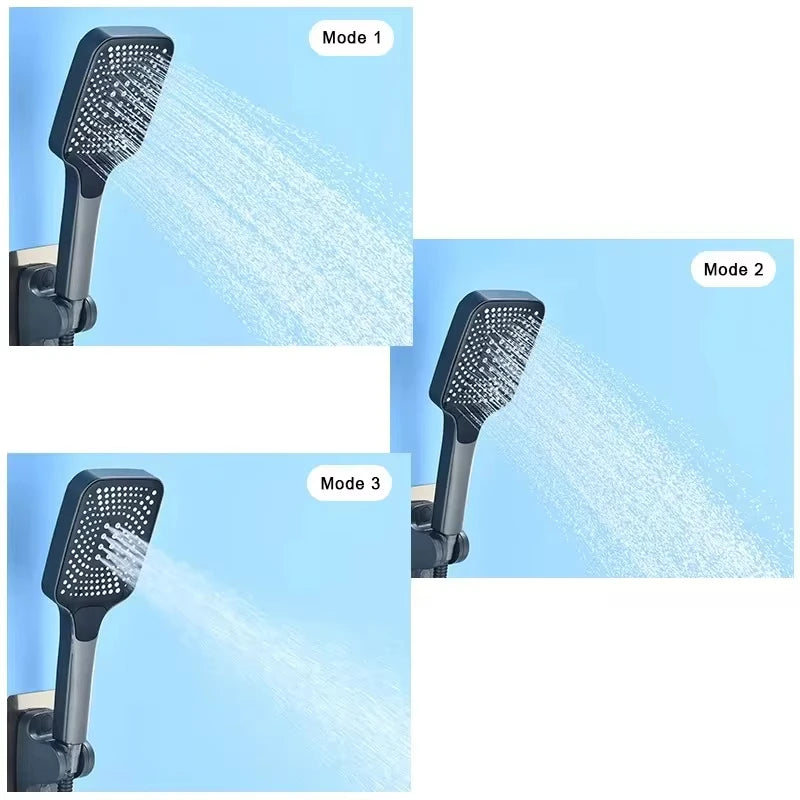 Gray Waterfall Bathtub Faucet With Hand Shower Brass Chrome Wall Mounted Bathroom Shower Mixer Tap Full Shower system Set