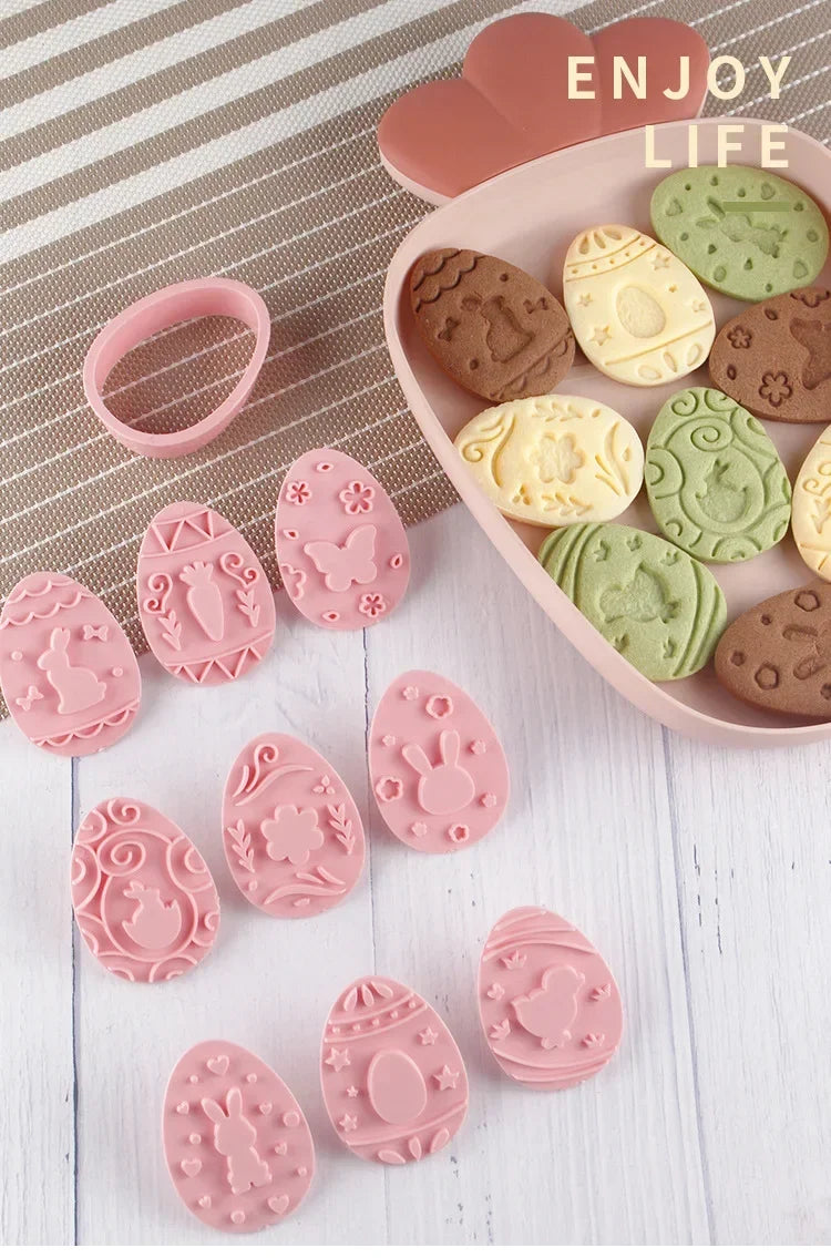 8/9Pcs DIY Easter Sauce Sandwich Biscuit Mold Cartoon Bunny Egg Cookie Cutters 3D Baking Cookie Mold Stamp Cake Decorating Tools