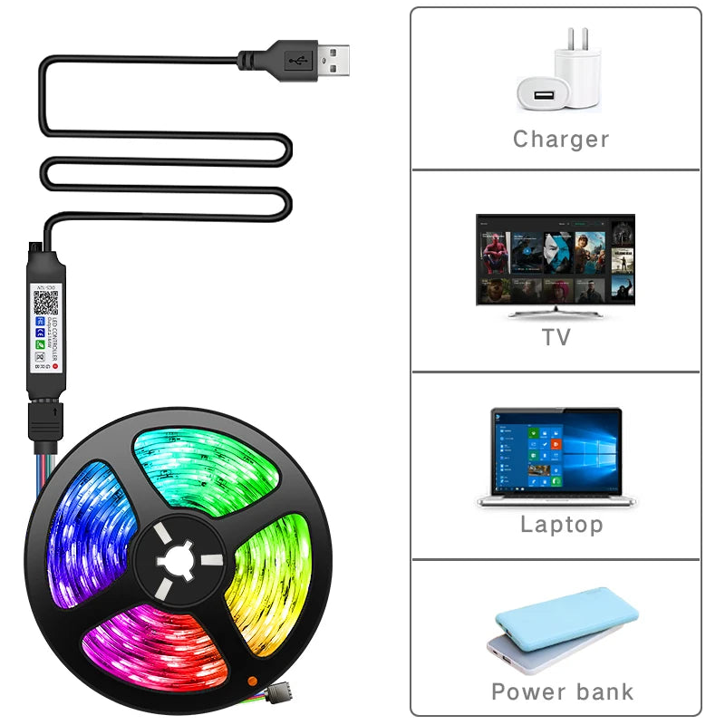 APP 1M-30M USB Led Strip Lights RGB 5050 Bluetooth APP Control Luces Led Flexible Diode Decoration For Living Room Lamp Ribbon