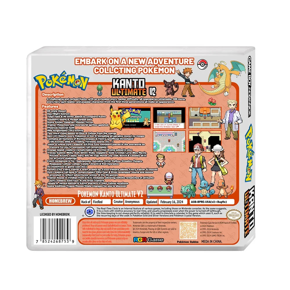 GBA RTC Pokemon  Real Clock  New Version 2.0 Game Card  Featured Popular English Games