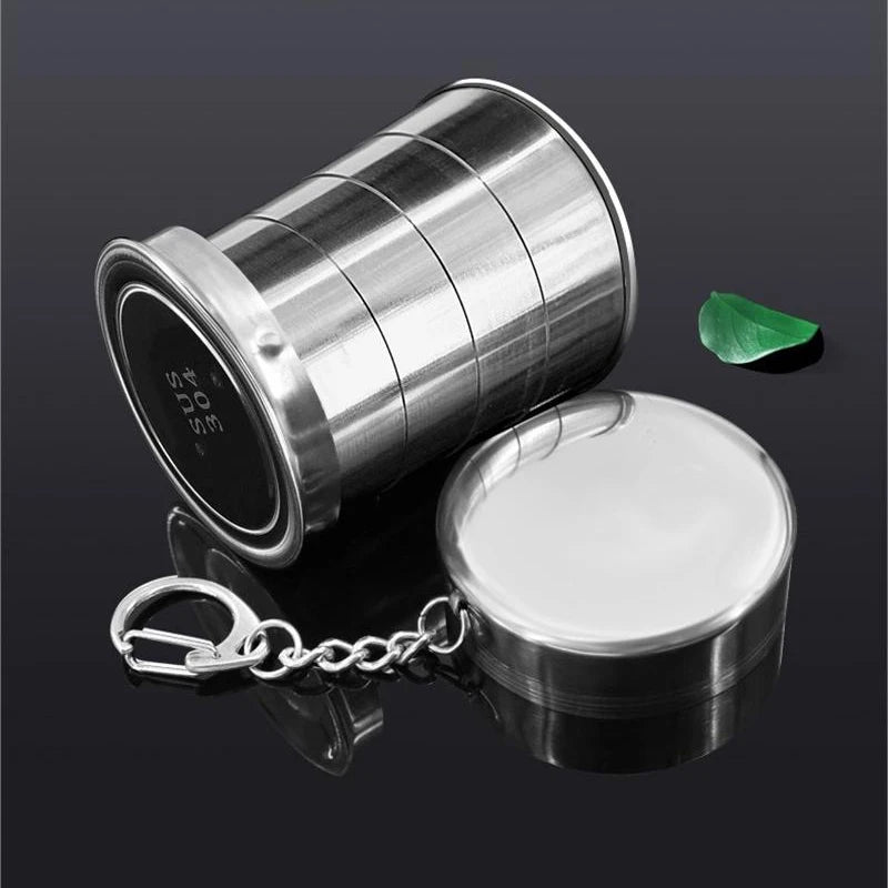 Stainless Steel Folding Cup Portable Water Drinking Cup Retractable Telescopic Collapsible Cups For Outdoor Travel With Keychain