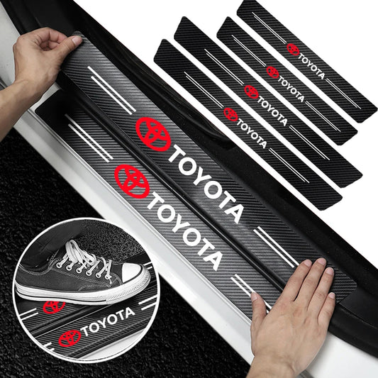 1/4/5Pcs Car Door Sill Scuff Plate Decor Carbon Fiber Stickers For Toyota GR Corolla Yaris Aygo Prius RAV4 Crown CHR Camry Auris