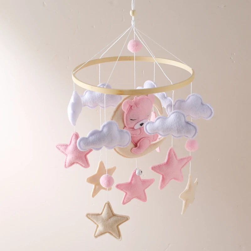Crib Mobile Rattle Baby Wooden Bed Bell Baby Rattles Soft Felt Cartoon Bear Toys Crib Mobile Bed Bell Wood Toy Bracket Kid Gifts