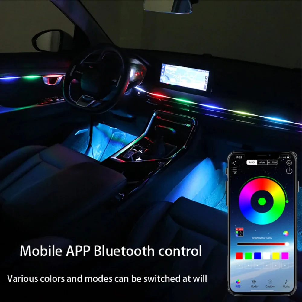 18in1 Neon Car Interior Ambient Light APP DIY Control Acrylic Strip Light Guide Fiber Optic RGB Auto Decoration Atmosphere Lamp