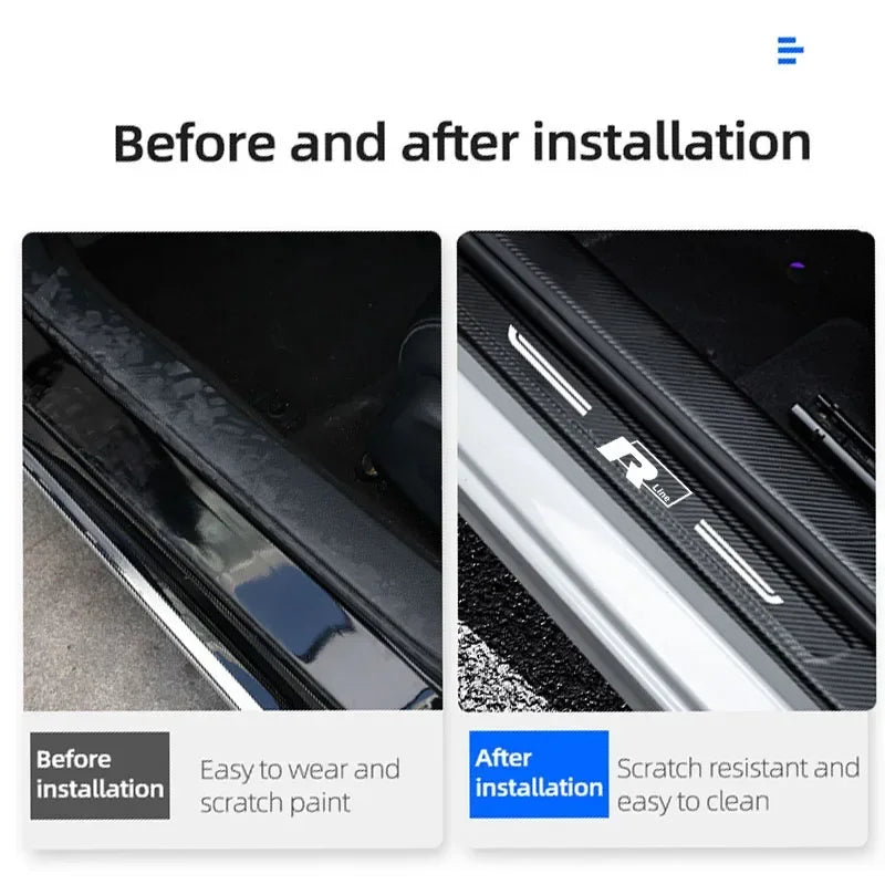 Car Door Sill Sticker Carbon Fiber Protector Anti-Scratch Pad for Volkswagen VW Rline R Line Badge Trunk Edge Scuff Plate Strip