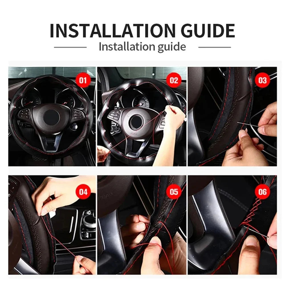 Genuine Leather Steering Wheel Cover For Car Braiding Steering Wheel Protector Covers Anti Scratch Steering Accessories