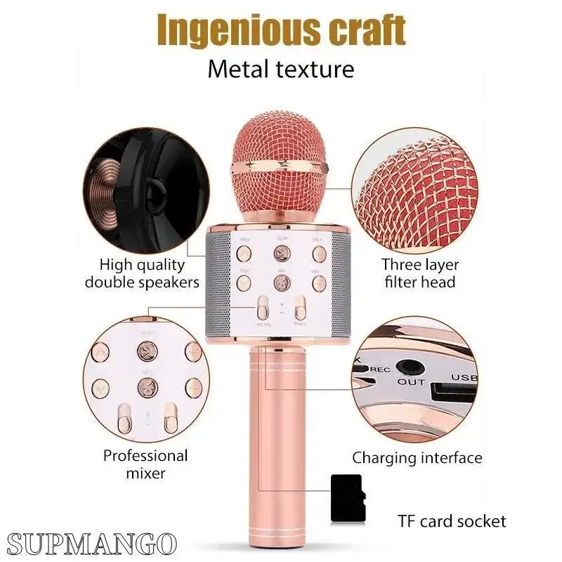 Professional Handheld Wireless Karaoke Microphone USB Speaker Microphone for Kids Music Player Singing Recorder KTV