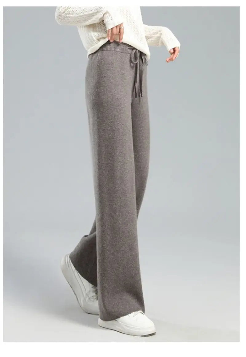 Thick Warm Knitted Casual Chic Basic Soft Elastic High Waist Women's Pants Korean Fashion Straight Ankle-Length Pants For Women