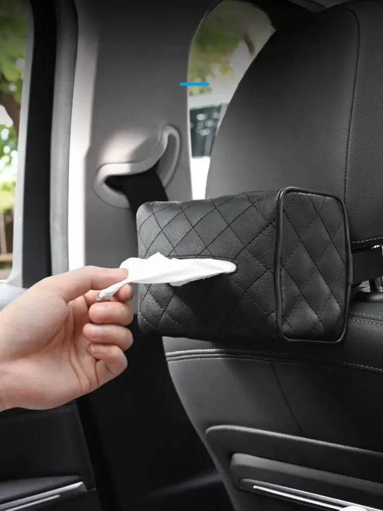 Solid Color Checkered Leather Wear-Resistant Tissue Box Car Seat Back Sunshade Hanging Tissue-Bag Buckle