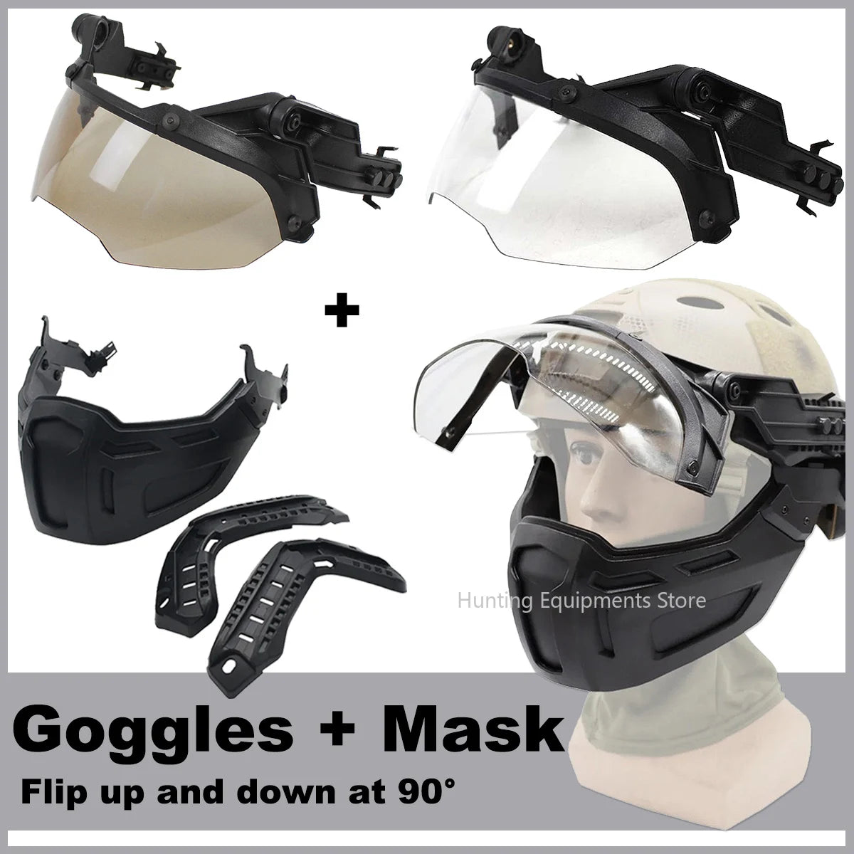 Tactical FAST Helmet Half Face Mask Adjustable Helmet Flip Goggles Hunting Airsoft CS Game Paintball Helmet Accessories Gear