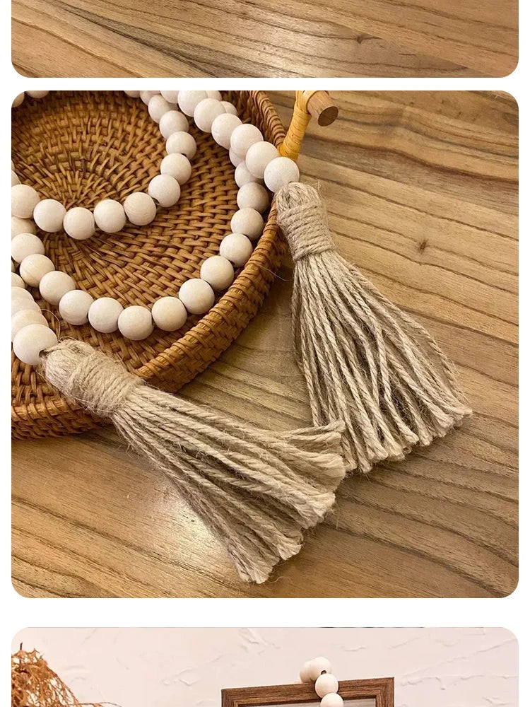Decorative Bead Twine Tassel Strand, Log Colour Boho Decorative Wall Decor, Home Decor Craft Ornament, Gothic Style, for Prayer