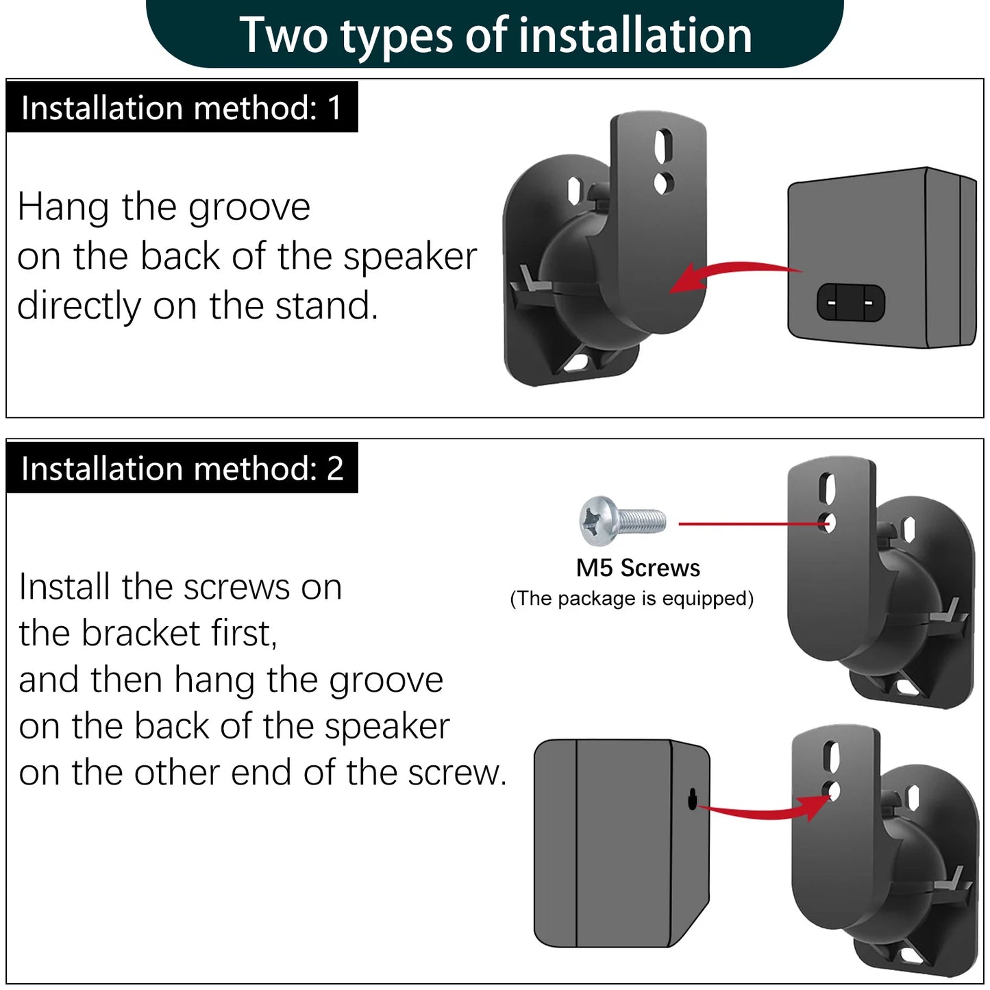 2 Pieces Speaker Wall Mount Bracket Enhanced Sound Space-saving Rugged Durable Small Speaker Wall-Mounted Accessory Audio Stands