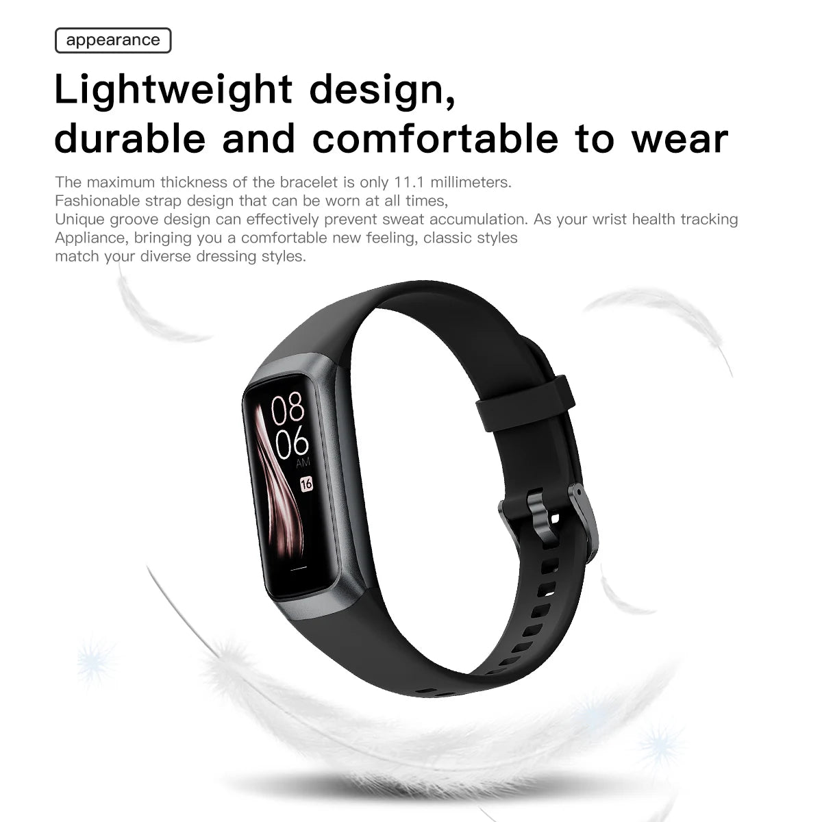 Fitness Tracker Activity For Women/Men, 1.1 "AMOLED Waterproof Sports Watch Health Sleep Monitoring Smart Band, Android/ IPhone