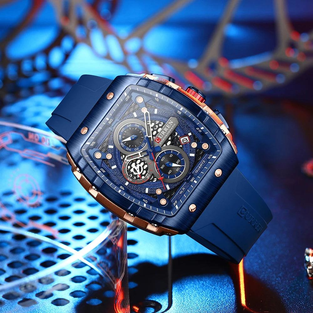 CURREN Fashion men watch brand unique square design luxury quartz sports tape watches men waterproof