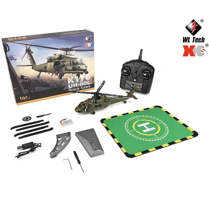 Wltoys K170 Black Hawk Uh60l Remote-Controlled Helicopter Four Channel Four Propeller Simulation Brushless Fixed Height Model