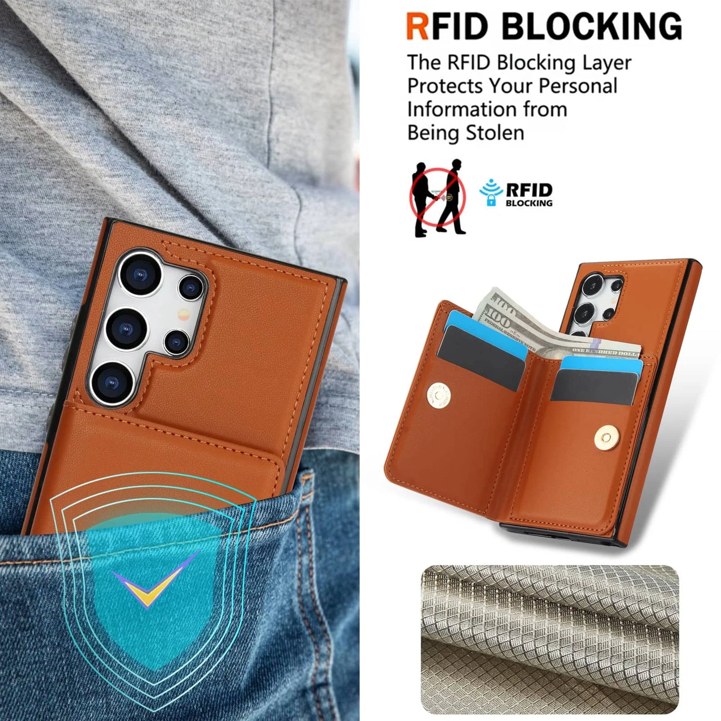 Wallet Case with Card Holder, 360° Rotation Ring Kickstand Magnetic Clasp for Samsung Galaxy S25 S24/S23/S22/S21 Ultra/Note 20