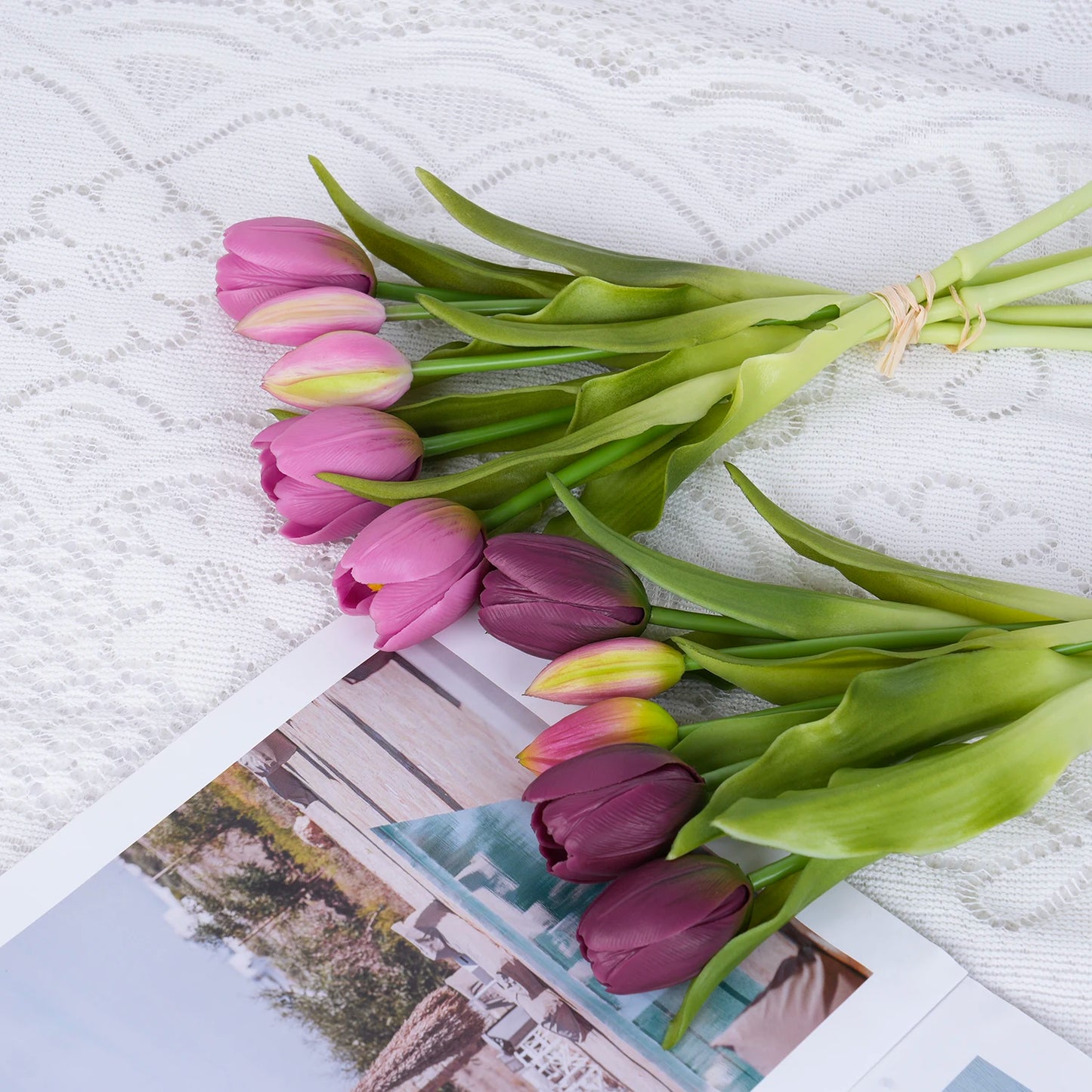 5pcs Artificial Tulip Bouquet Silicone Fake Flowers Party Decoration Living Room Table Centerpiece Floral Arrangement Decoration