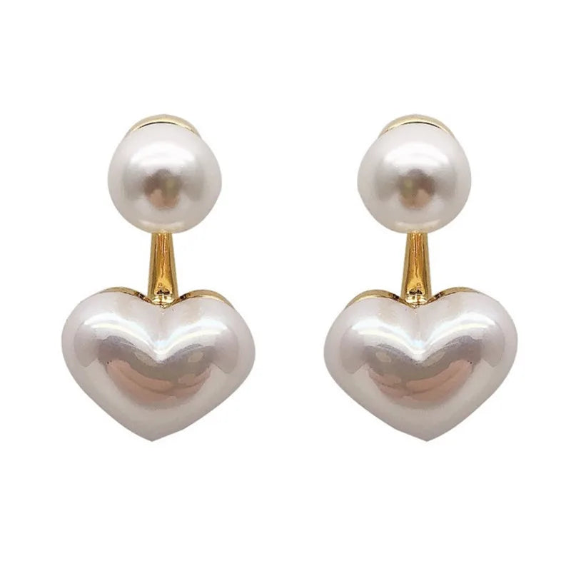 Trendy Vintage Heart Pearl Earring Women Classic White Stud Earrings Female Fashion Earrings Female Jewelry 2024 Gift Wholesale