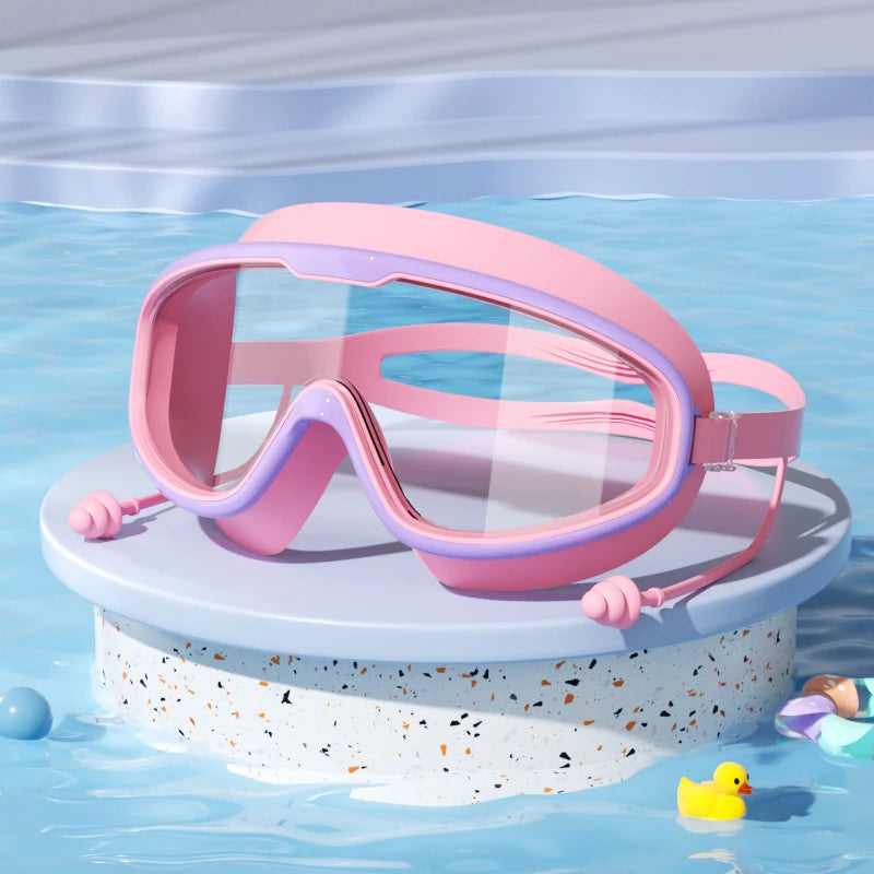 Kids Swimming Goggles Big Frame HD View Anti-fog Waterproof Children's Swim Goggles Boys and Girls Multi-color to Choose