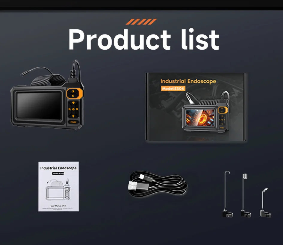 Industrial Endoscope Camera 4.3inch IPS Screen Sewer Pipe Inspection Camera for Car Repair IP67 Waterproof Probe Borescope