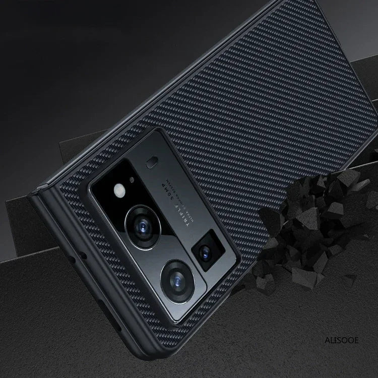 Shockproof Funda For Tecno Phantom V Fold 2 Case Carbon Fiber Texture PU-Leather Phone Cover for Phantom V Fold2 5G Capa
