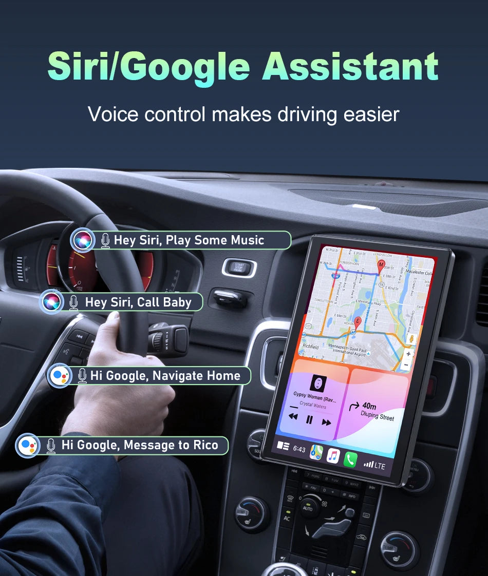 7 inch Portable Multimedia Player Carplay AI Screen IPS Touch Screen GPS Navigation Bluetooth Support Horizontal/Vertical Screen