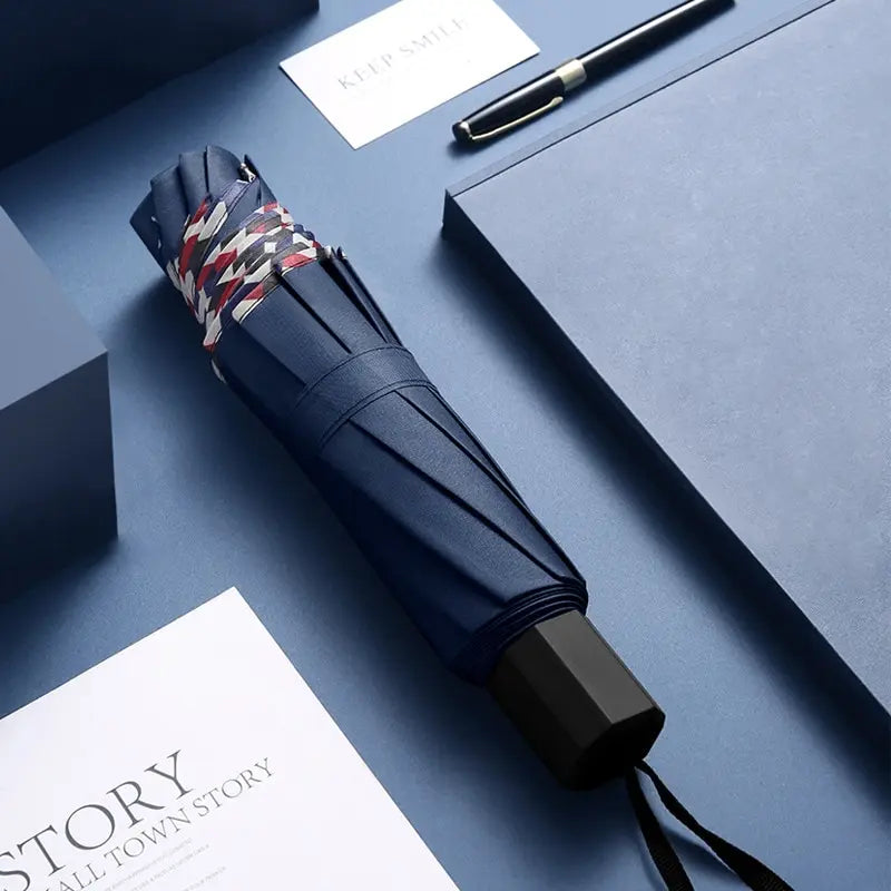 Folding Umbrella Ten Bones Bumper Wind-resistant Rainproof Cloth Sunny Rainy Dualuse Universal Double Business Umbrella