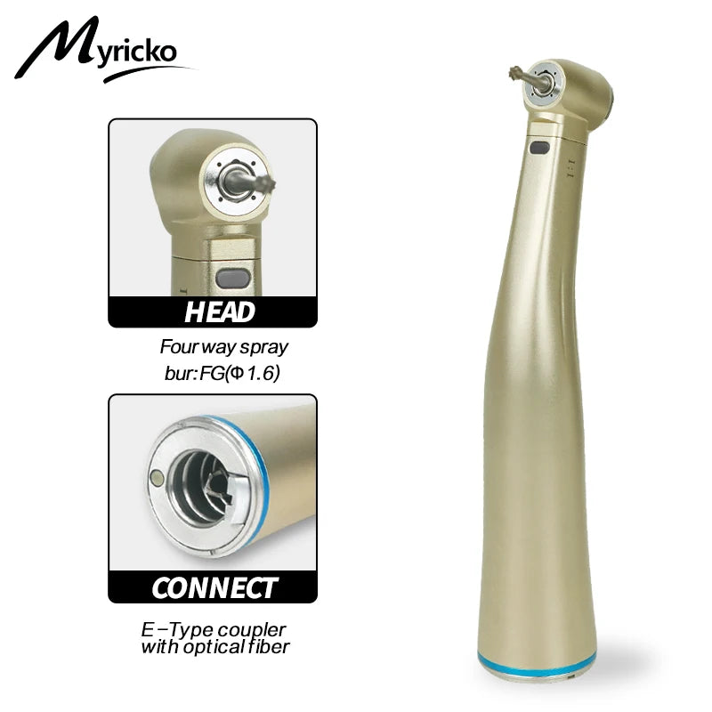 Myricko Dental  For 1:1/1:5 Bule Fiber Optic Contra Angle Low Speed Handpiece Push Button Dentistry Instrument Tools