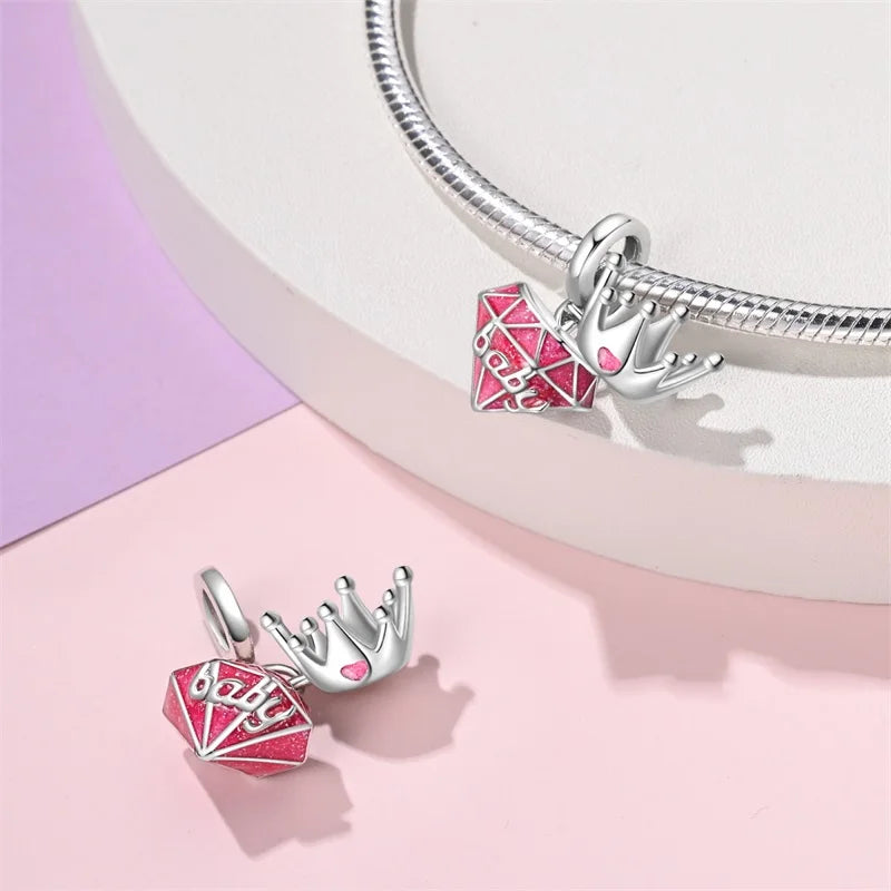 925 Sterling Silver Princess Powder Series Exquisite Daily Bow Sweet Charms Beads Fit Pan Original Bracelets DIY Jewelry