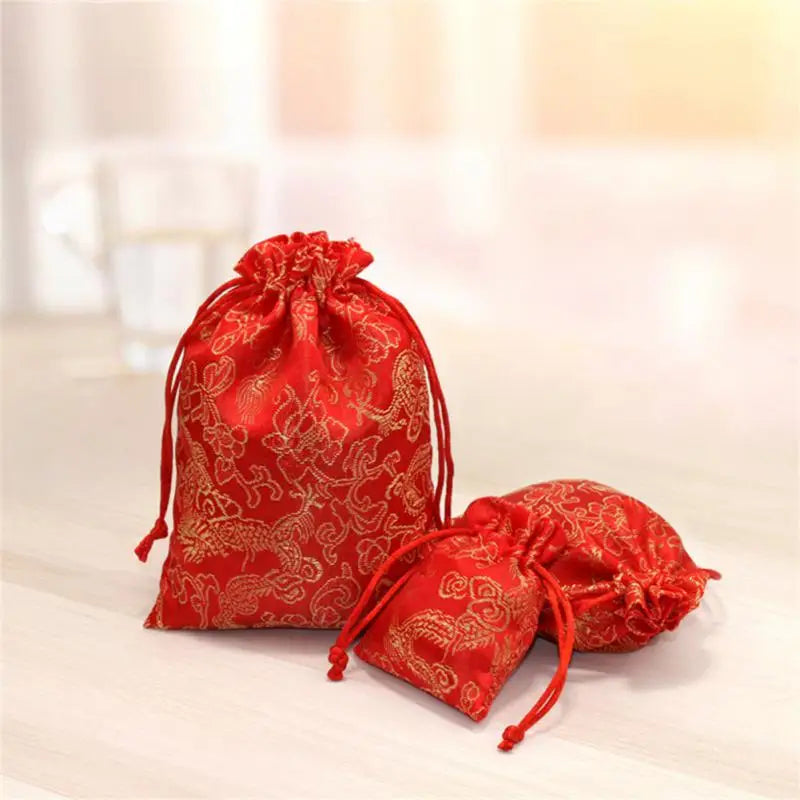 Chinese Style Embroidery 7x9 10x13 13x18cm Adjustable Jewelry Packing Fabric Bag Drawstring Wedding Storage Pouches Organizer