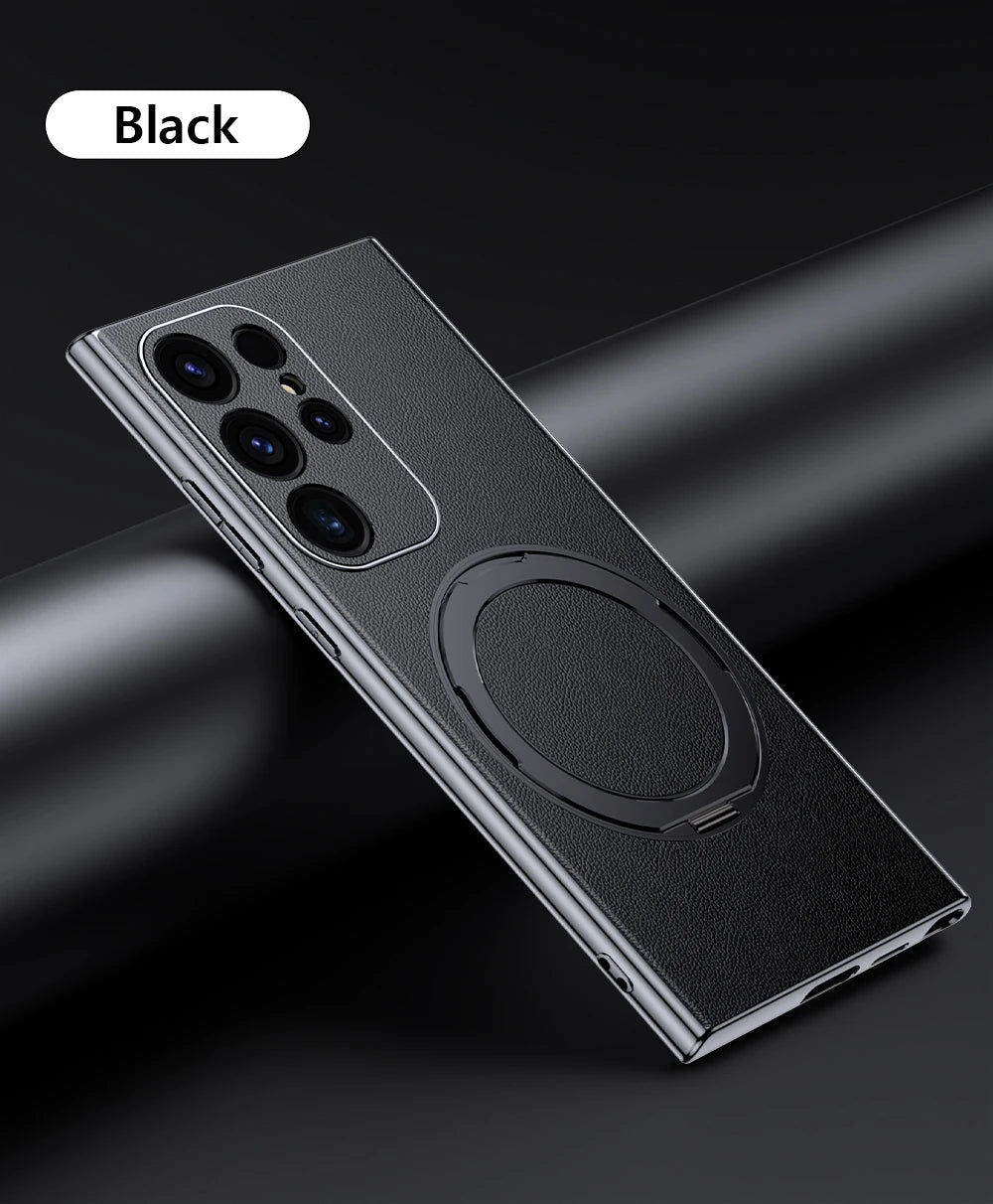 LANGSIDI Leather Magnetic Metal Ring holder Case For Samsung Galaxy S24 Ultra s23 S24 + plus shockproof Slim Protection