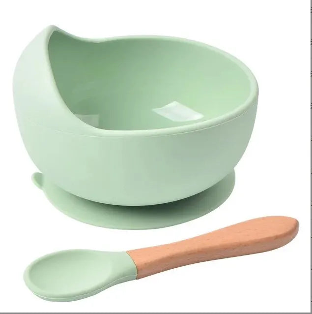 High Quality Spill-Proof Silicone Feeding Bowl Baby Dishes Kid Dinner Spoon Food Grade Silicone Baby Silicone Tableware