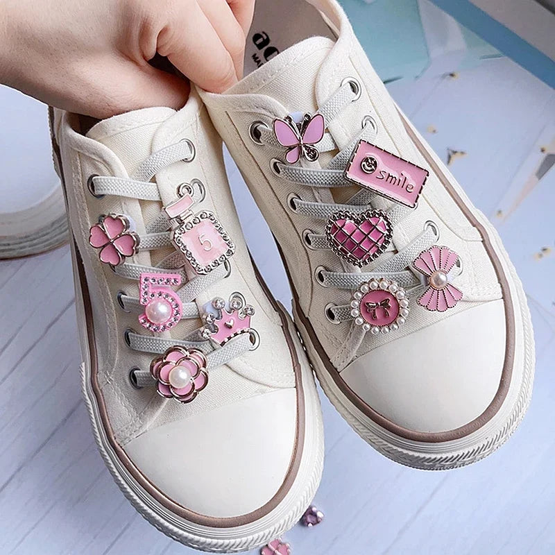 14Pcs NEW Pink Shoe Buckle Shoe Lace Charms for Sneaker Pearl Heart Shoe Lace Decoration Charms Fashion DIY Shoe Accessories