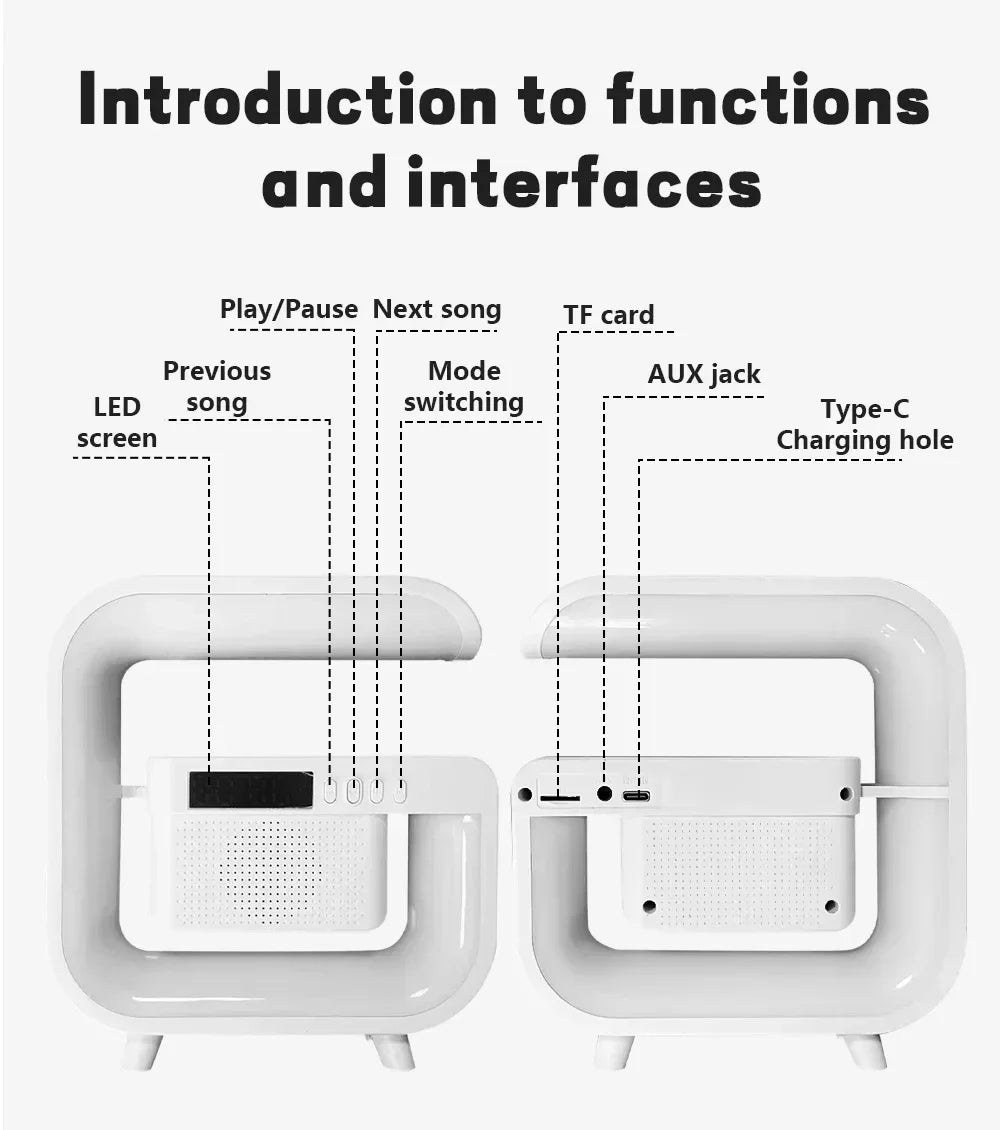 Multifunction Wireless Charger Stand Bluetooth 5.0 Speaker FM TF RGB Night Light Fast Charging Station for iPhone Samsung Xiaomi