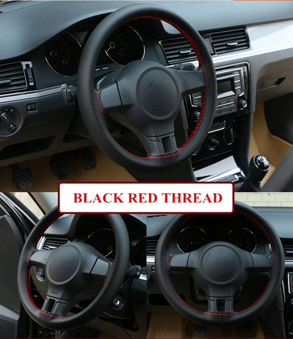DIY 38cm Steering Wheel Covers soft Leather braid on the steering-wheel of Car With Needle and Thread Interior accessories