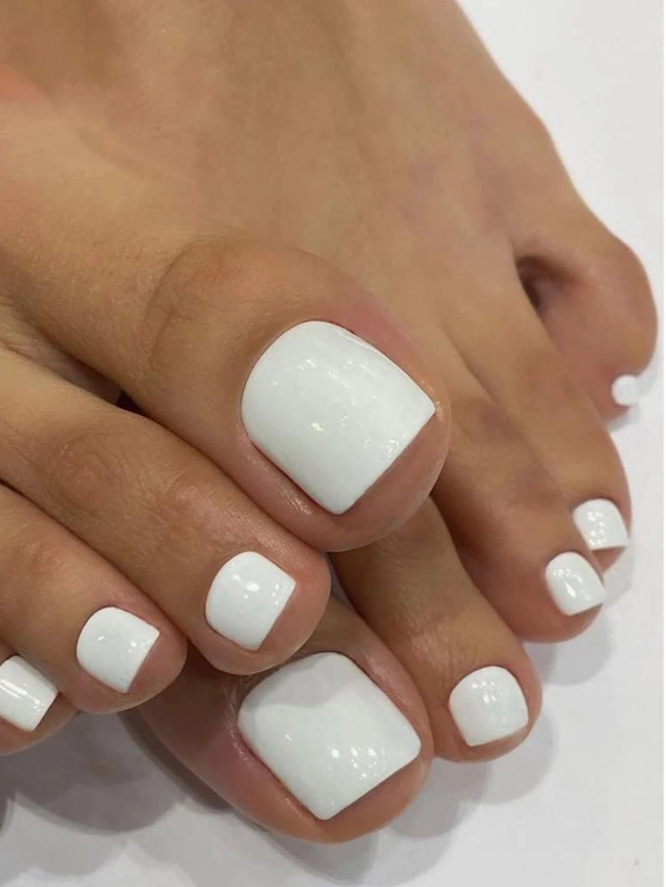 24PCS Short Square Pink Toe Nails Fake Toe Nails Press On Toe Nails French Fake Toe Nails With White Edge Nails