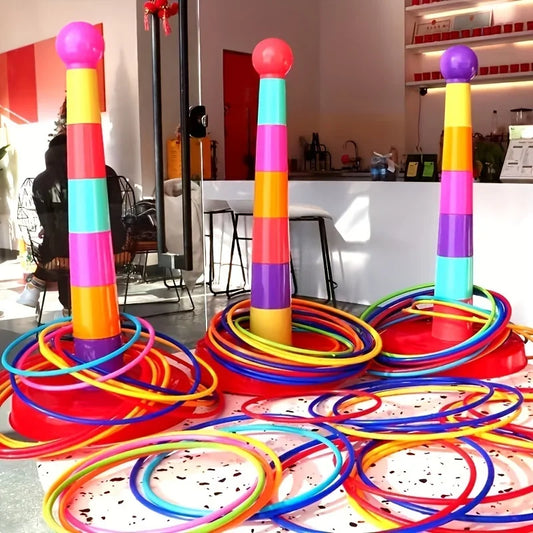 2PCS (Random Color) Colorful Plastic Sport Ring Toss Game Set Party Outdoor Puzzle Hoop Kindergarten Competition Game Stall