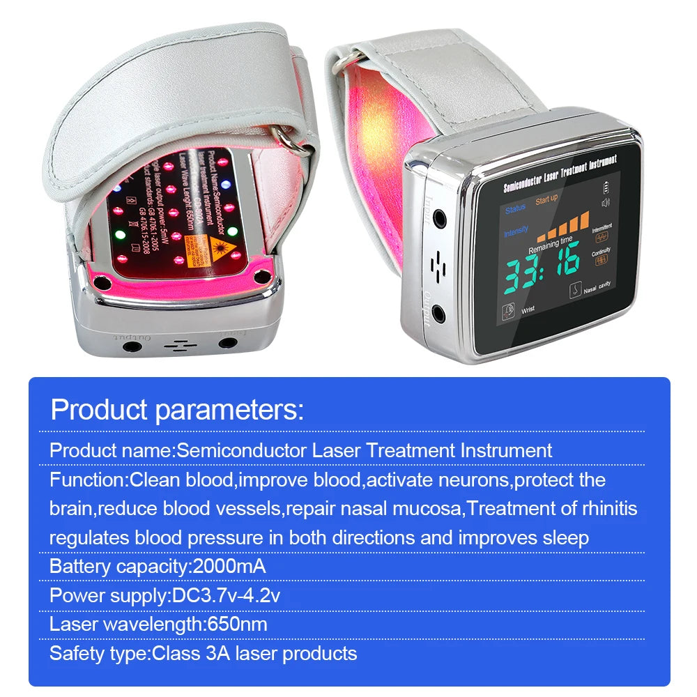 15 Laser 650nm Laser Therapy Wrist Watch LLLT for Diabetes Hypertension Cholesterol Treatment Laser Rhinitis Physiotherapy