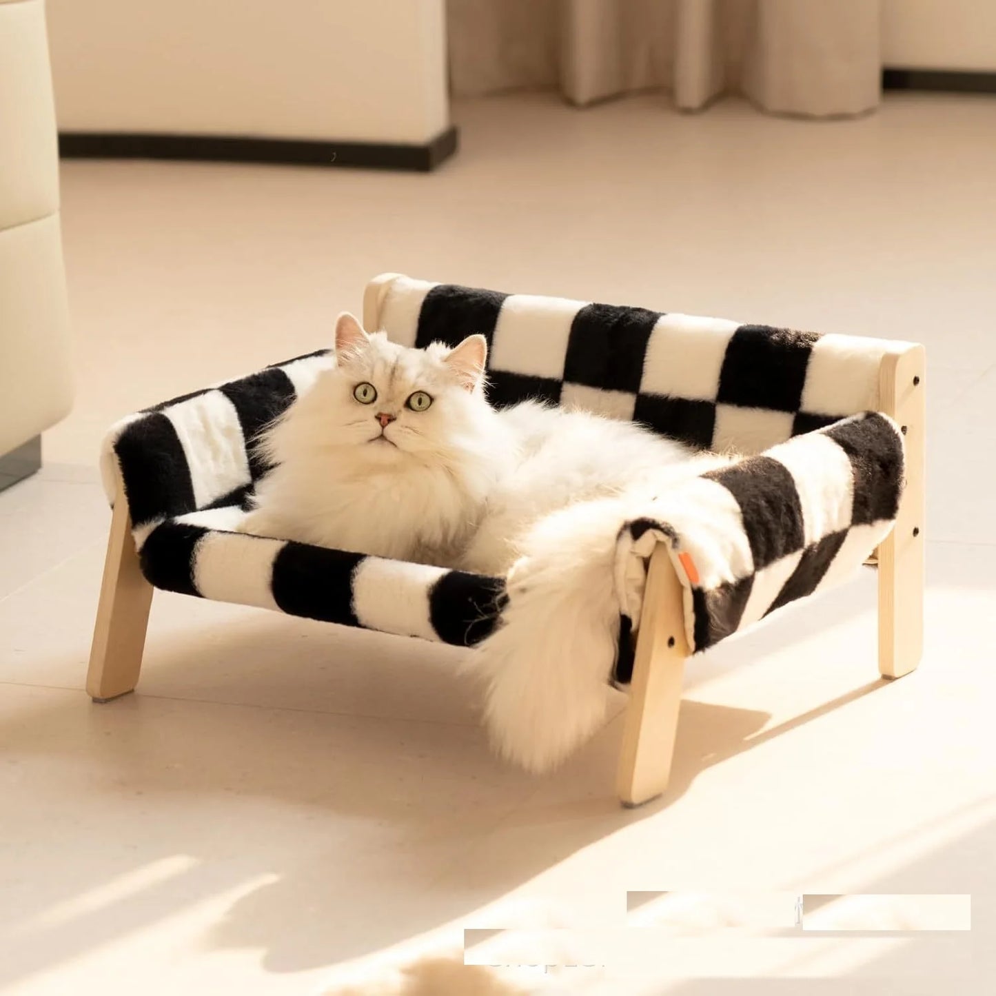 Large Cat Bed Sturdy Wooden Leg Raised Plush Cat Sofa Bed Kitten Bed for Indoor Cats - Soft Cat Couch