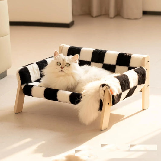 Large Cat Bed Sturdy Wooden Leg Raised Plush Cat Sofa Bed Kitten Bed for Indoor Cats - Soft Cat Couch